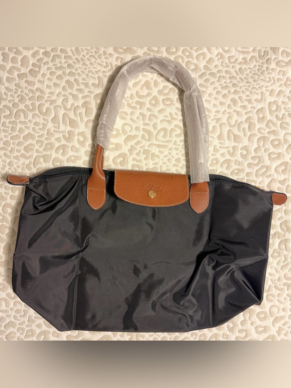 Longchamp Nylon Black Tote with Brown Leather Trim - Black/Brown - Picture 7 of 11